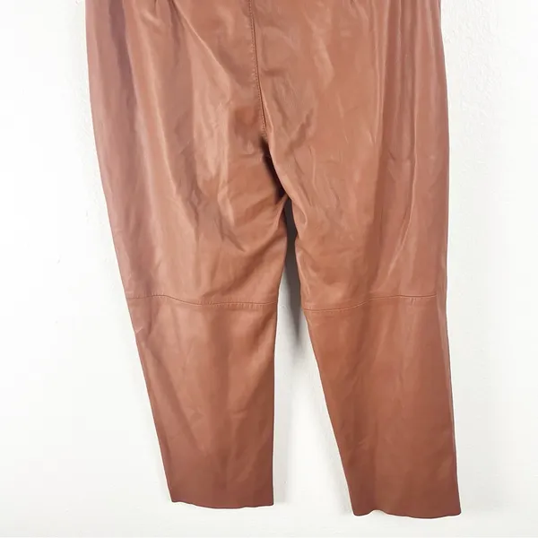 FREE PEOPLE Faux Leather Camel Paperbag Tie Waist Raw Hem Pants 14 Boho Chic - Image 6