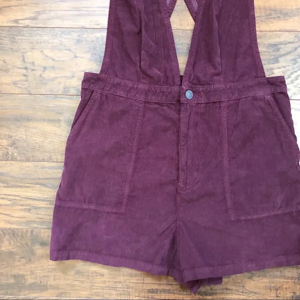 American Eagle • burgundy corduroy overall shorts romper shortalls maroon romper - Image 8