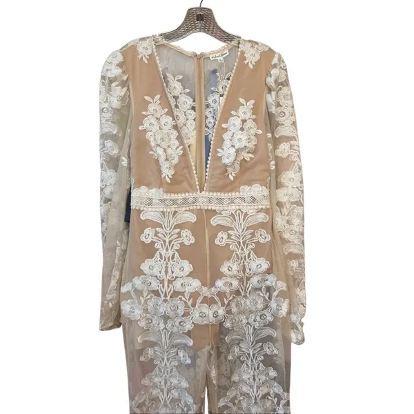Free People For Love Lemons Temecula Jumpsuit Floral Embroidery Ivory Medium - Image 16