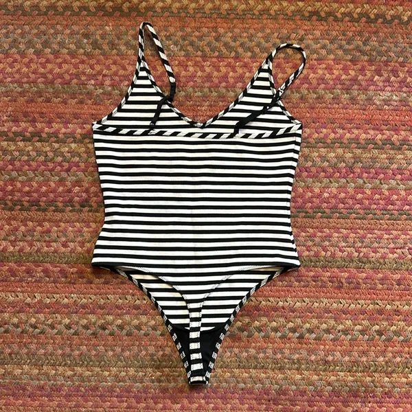 Aritzia NWOT SUNDAY BEST BLACK WHITE STRIPE CAMI V NECK THONG BODYSUIT ONE PIECE - Image 3