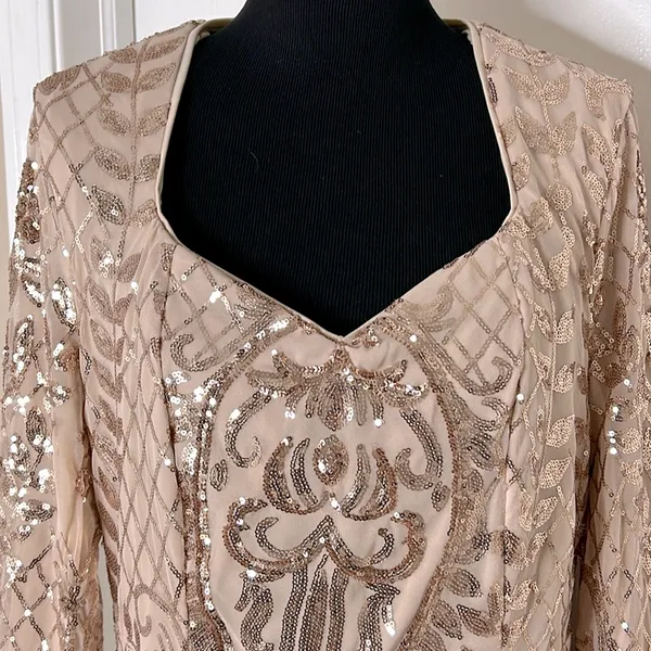Formal sequence Dress v square Neck long Sleeve Mermaid Evening Gown Size 1X. - Image 6
