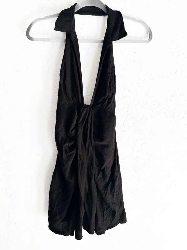 Free People In Her Element Black Halter Mini Dress Linen Blend Small - Image 2