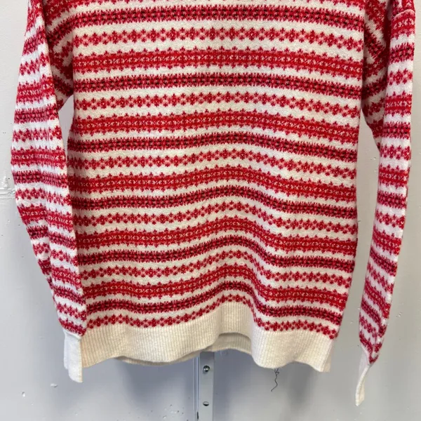 NWT LOFT‎ Women's Fair Isle Striped Crew Neck Sweater Red White XS S/766805 - Image 4