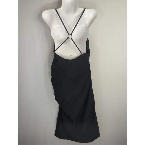 Zara Black Ruched Side Midi Dress Strapy High Slit‎ Women's Large Party Cocktail - Image 7