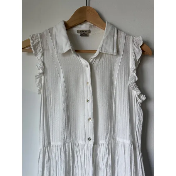 Anthropologie Yolanda Ivory Pleated Tunic Sleeveless Button Up Blouse Women's XS - Image 6