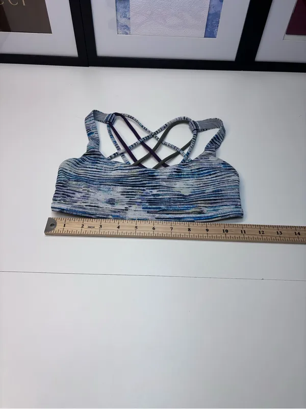 Lululemon Free To Be Bra (Wild) featuring a blue and white abstract blurry print - Image 4