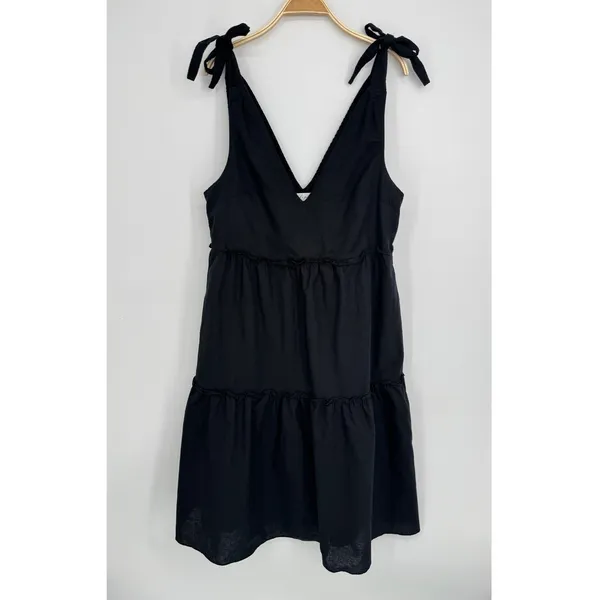 Petal + Pup Erenda Dress Size 10 Black Linen Cotton Tiered Midi Boho Summer - Image 3