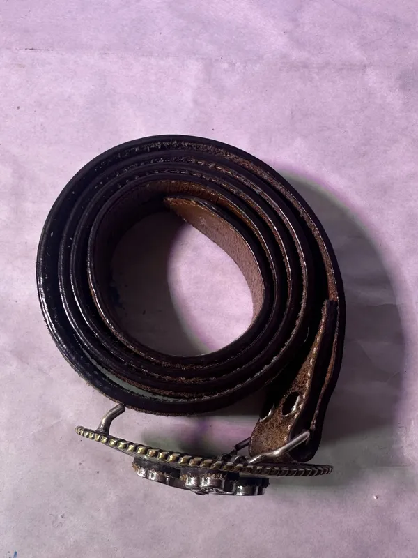 Nocona Brown Leather Belt with Ornate Cross Oval Buckle - Image 6