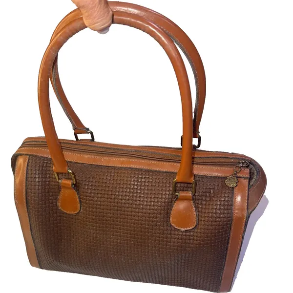 Vintage JR Julius Resnick Monogram Lining Leather Woven Purse Satchel Bag USA - Image 2