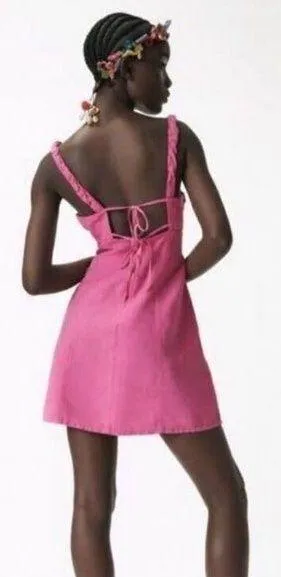 Zara Pink Linen Blend Mini Dress NEW Size Medium - Image 2