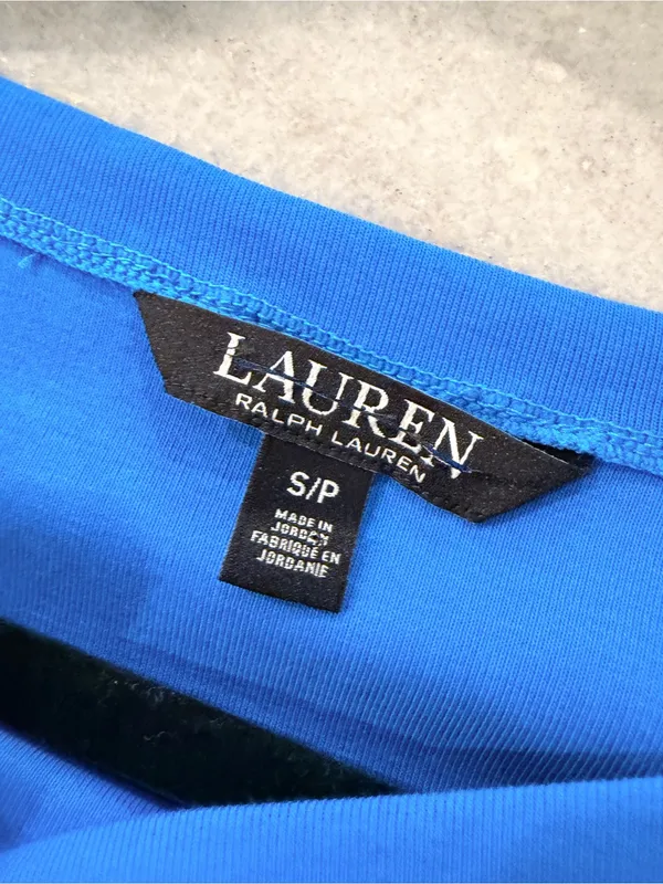 NWOT LRL Lauren Ralph Lauren Size S Blue Boat Neck Cuffed Sleeve Top Cotton - Image 13