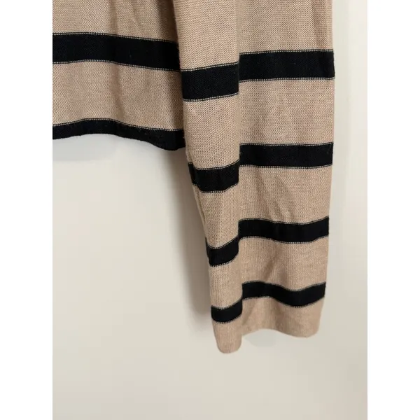 La Ligne Cardigan Women Size S Tan Black Striped Linen Cropped V-Neck - Image 11