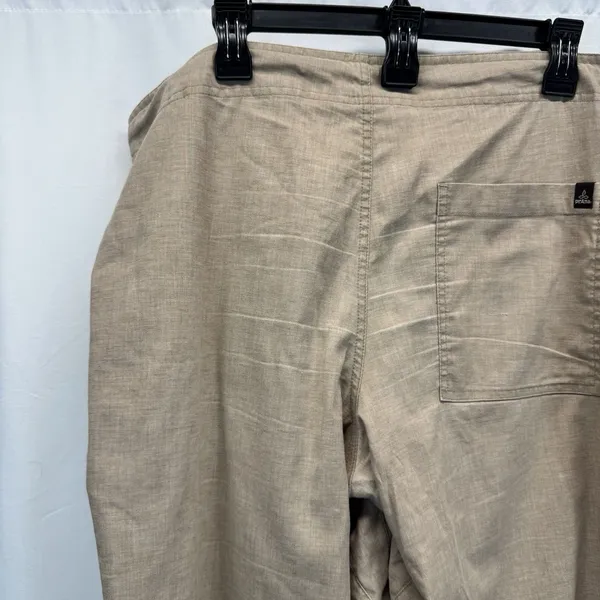 Prana Breathe Women's Drawstring Pants L Tan Lightweight Hemp Blend Wide Leg - Image 9
