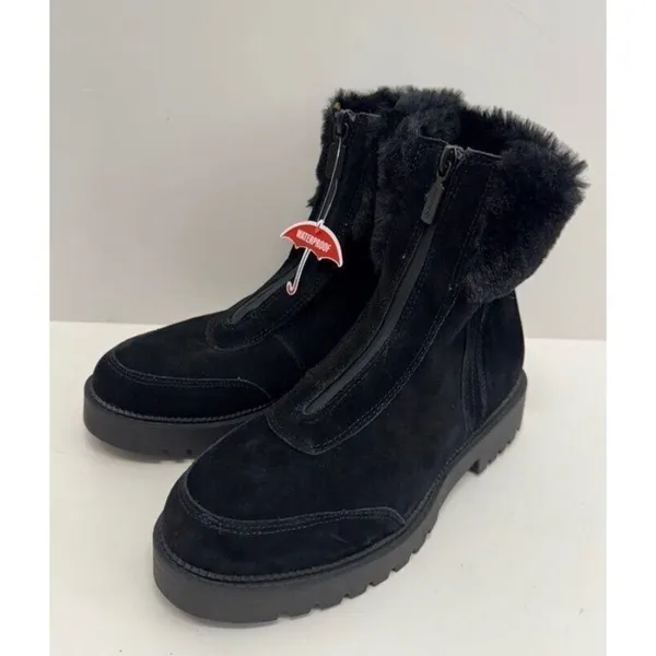 Blondo Hayven Waterproof Suede Faux Fur Zip Lug Sole‎ Boots Black Size 7 NEW - Image 3