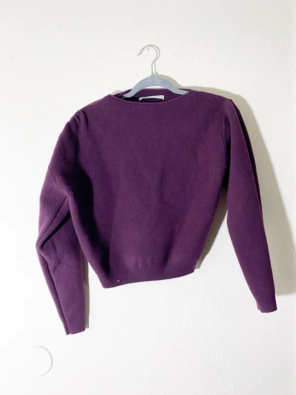 Zara Purple Solid Knit Long Sleeve M - Image 3