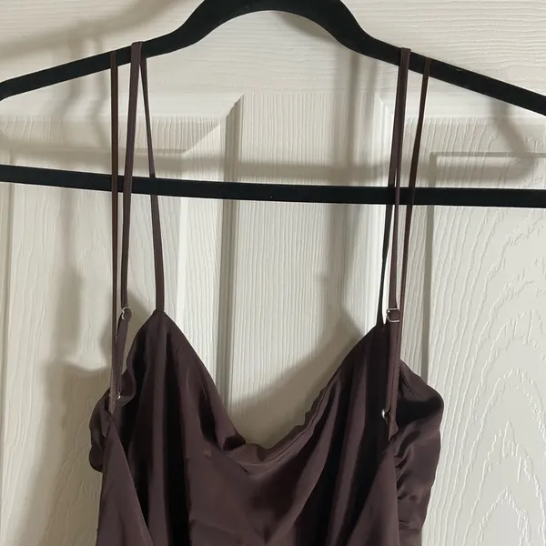 NWT Zara brown open-back maxi dress with back ruching size large - Image 10