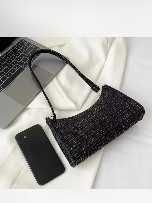 NWOT Classic Black Tweed / shiny thread Shoulder Bag - Elegant Everyday Purse - Image 8