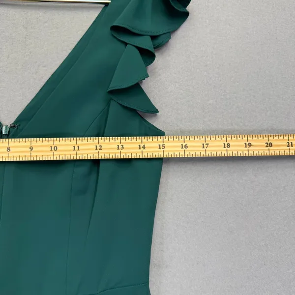 Amanda Uprichard‎ Emerald Green Ruffle V-Neck Mini Dress Size S Sleeveless Party - Image 4