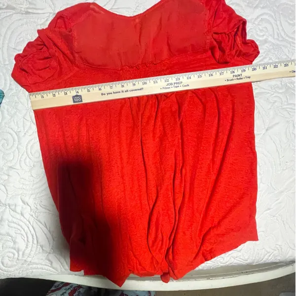 Free People‎ Orange Button Front Tunic Top Cap Sleeve Boho Smocked Back V-Neck - Image 8