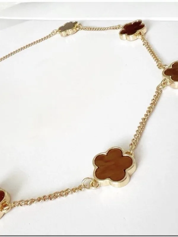 18K Gold Plated Brown Flower Necklace Stainless steel Womens Jewelry - Image 3