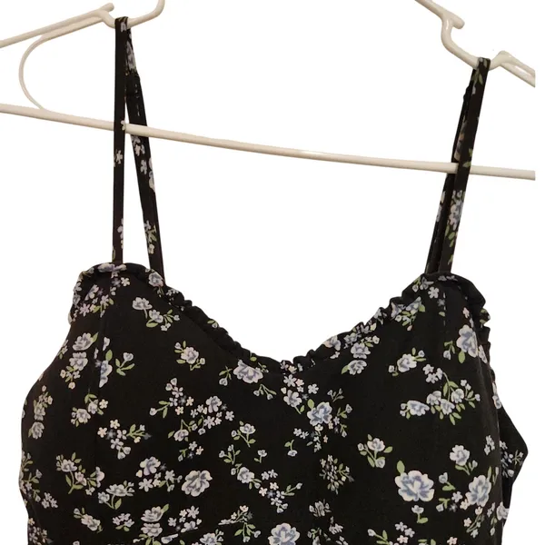 No Boundaries Black Floral Sleeveless Tiered Ruffle A-Line Mini Sundress Large - Image 3