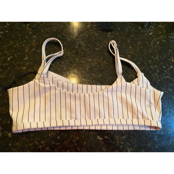 WeWoreWhat Off White Black Pinstripe Cami Bra Top Sports Bra Women's Size S NWT - Image 2