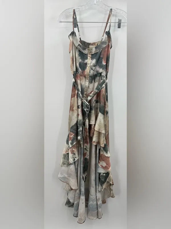 Suki So‎ Juliet Earth Toned Watercolor High-Low Ruffled Dress Size Small - Image 2