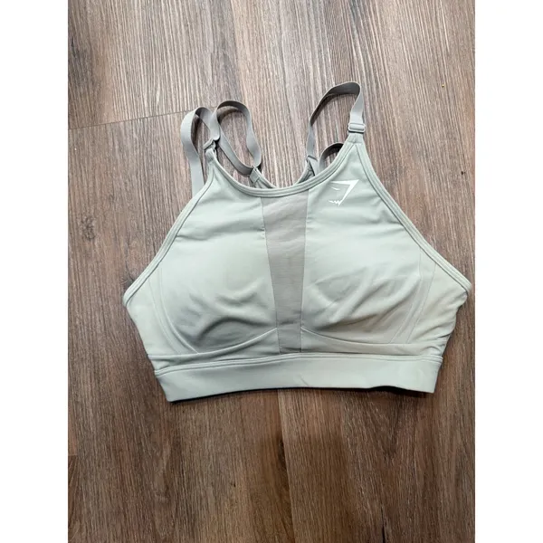 Gymshark Medium Support Sports Bra Light Grey Mesh Panel‎ Adjustable Straps S - Image 2