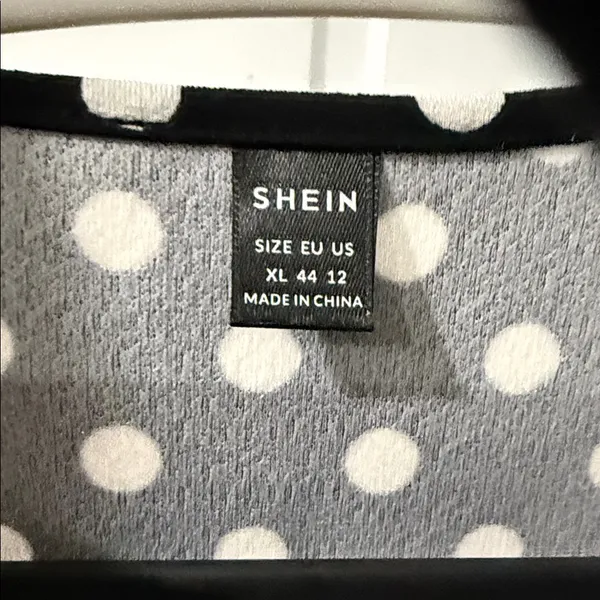 SHEIN Black and White Polka Dot Midi Dress Drawstring Split Thigh Size XL - Image 5