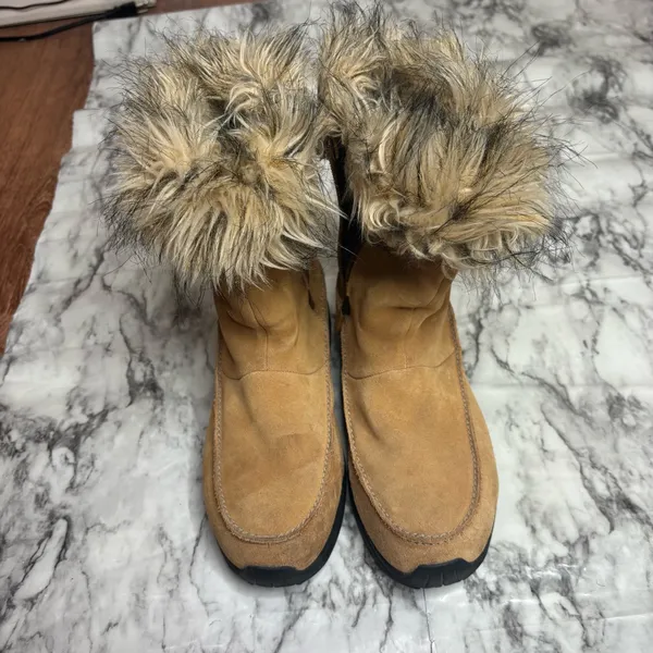 Sorel Northern Lite Tall Snow Boots Waterproof Suede Faux Fur Brown tan 9 - Image 2