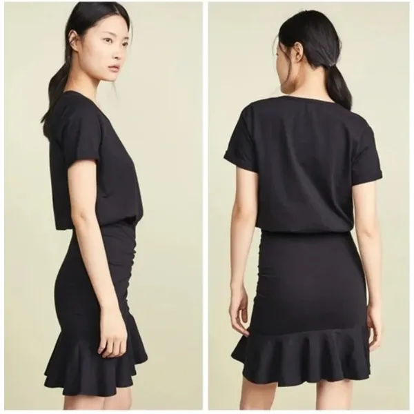 Veronica Beard Pima Cotton Ruched Black Mini Dress Womens Small - Image 14
