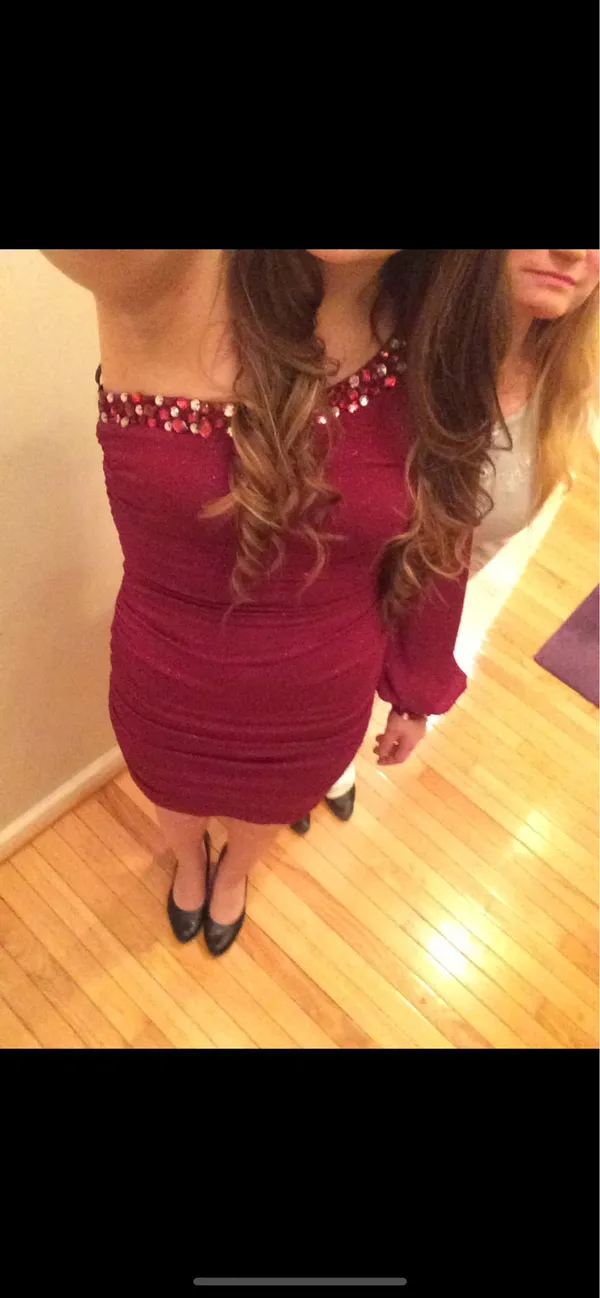 One-Sleeved Red Shimmer Dress Short Mini - Image 3