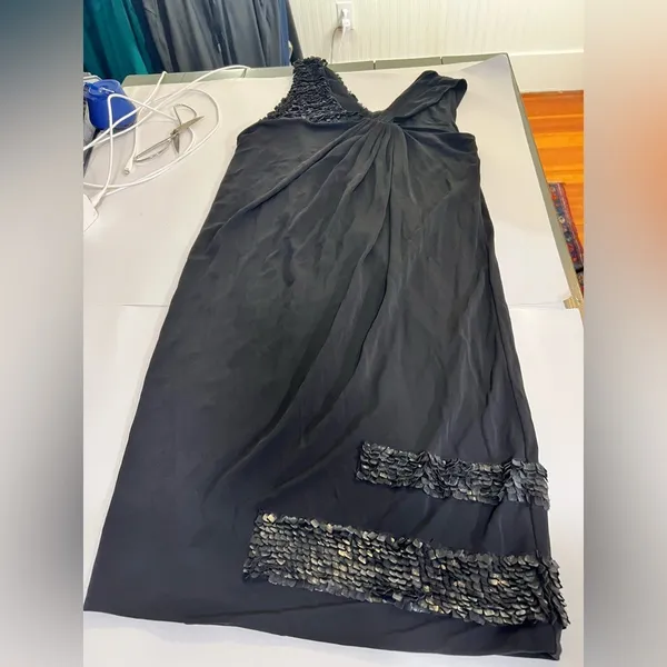Yigal Azrouel Black One Shoulder Asymmetric Draped Cocktail Dress Petal Trim - Image 8