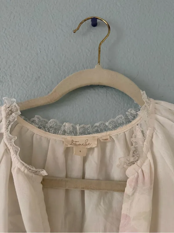 White Floral Midi Dress with Lace Trimmings & Flower Buttons - Image 2