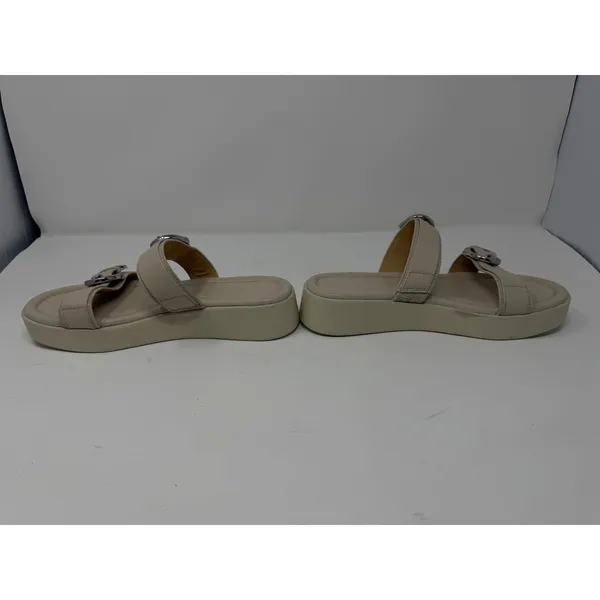 Frye Western Double Buckle Platform Slide Sandal Beige Leather Women Size 8 - Image 8