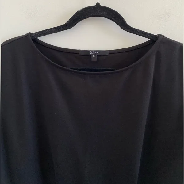 Quince Black Ultra Stretch Ponte Knit Cap Sleeve Dress Size Medium Minimalist - Image 4