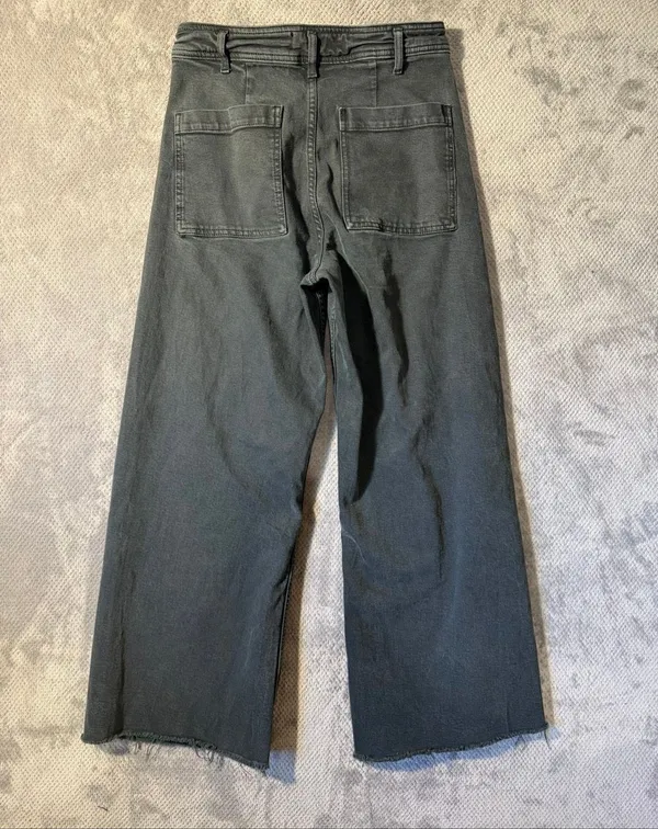 Zara Marine Straight High Rise Wide Leg Jeans Charcoal Gray Raw Hem Size 8 #1900 - Image 8
