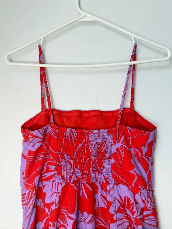 Gap Linen-Blend Midi Dress in Purple Lilac and Red Coral Floral Size Small Tall - Image 7