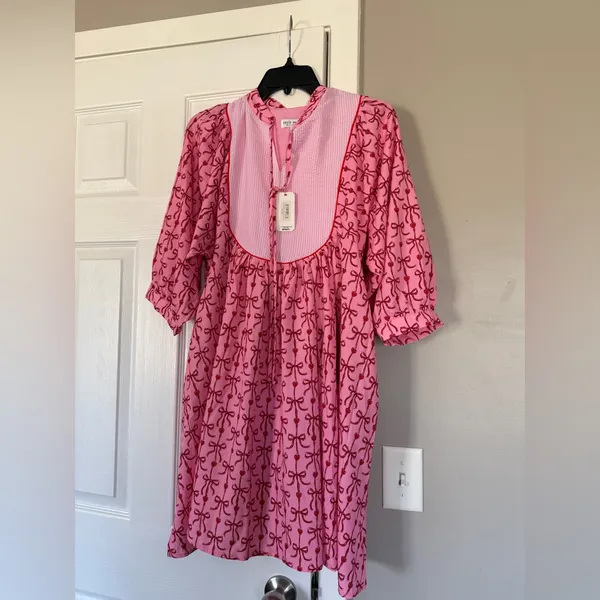 Simply Southern Pink Red Bow Midi Dress NEW NWT - Image 3