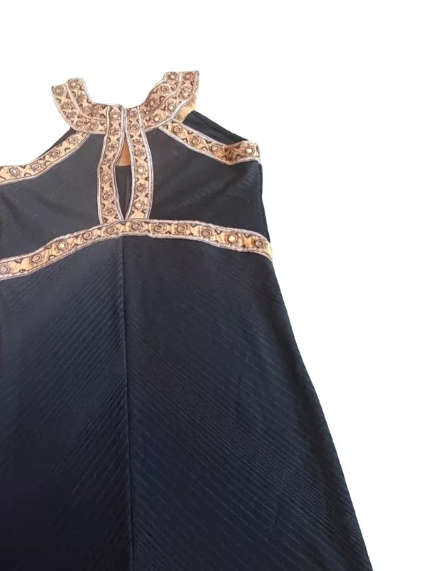 Free People Black Gold Embroidered Halter Mini Dress Beaded Trim Small Women's - Image 6