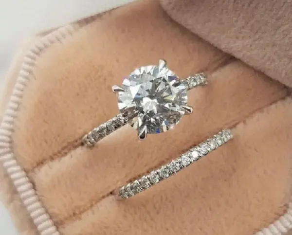 Gorgeous Stainless Steel Silver CZ 2 Piece Cocktail Ring and Band Set Size 7 - Image 3
