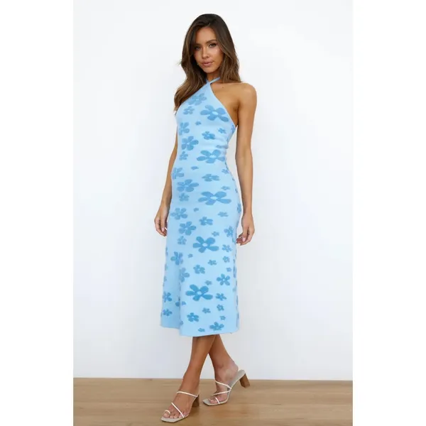 Revolve Finders Keepers Y2k Blue Fuzzy Poppy Floral Bodycon Midi Dress Retro 4 - Image 3