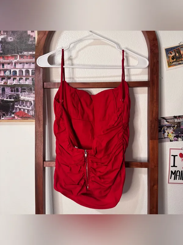 Reformation Tiana Red Ruched Tank Top - Image 5