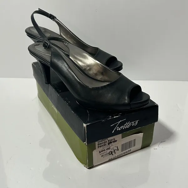 Trotters Omega Black Leather Slingback Peep Toe‎ Kitten Heels Pumps 9N - Image 2
