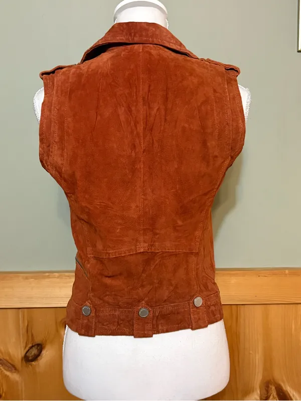 BLANKNYC Rust Suede Leather Moto Biker Vest XS - Image 5