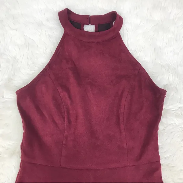 ALTAR"D STATE Burgundy Faux Suede Halter Mini Dress Size Small Sleeveless‎ Fall - Image 4