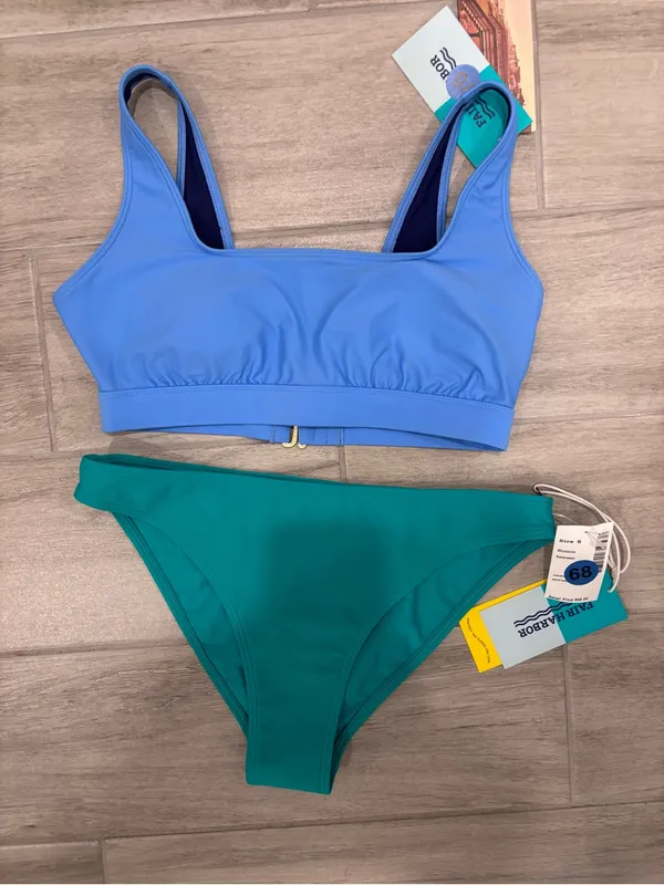 Fair Harbor Blue Crop Bikini Top & Teal Bikini Bottom Set size‎ Small - Image 2