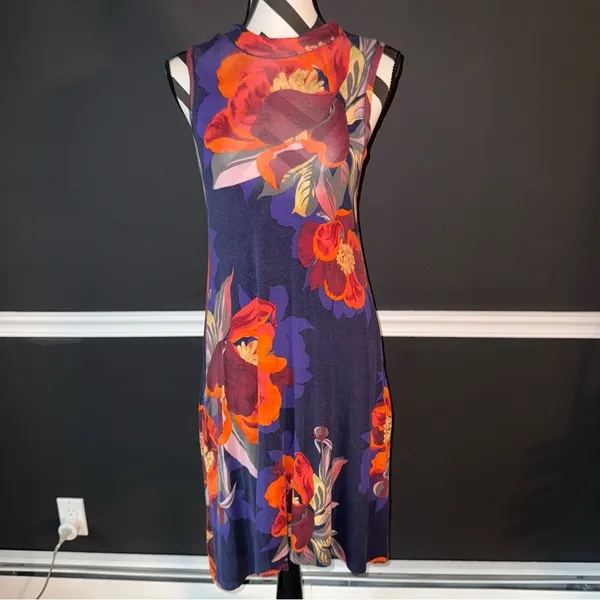 MAEVE BY ANTHROPOLOGIE‎ Tilt Floral Swing Dress Blue Orange XS - Image 3