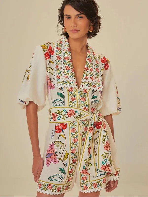 FARM Rio Belted Floral Insects Romper- size Medium - Image 2