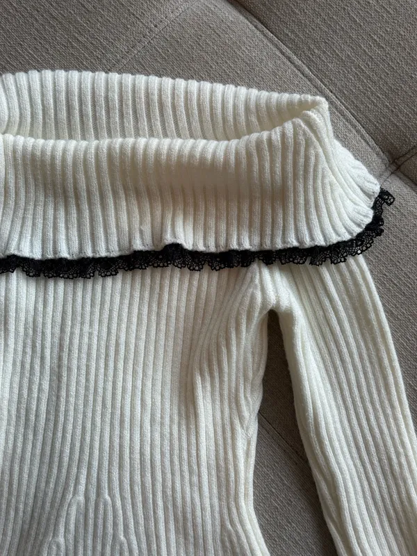 SheIn White and Black Lace Sweater Dress - Image 2